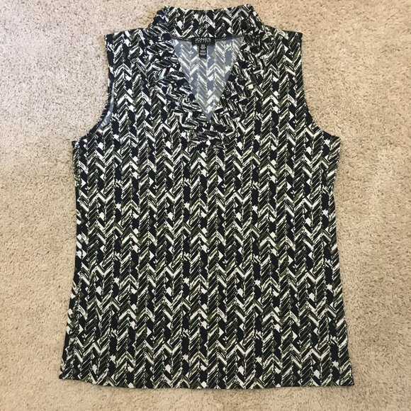 Jones New York Abstract Herringbone Pintuck Collar Sleeveless Blouse - Picture 2 of 15